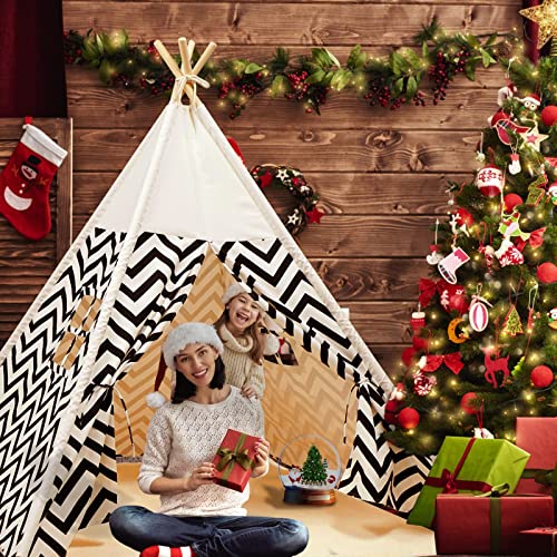 Tienda de campaña para niños con Alfombra para niños y niñas, casa de Juegos para Interiores y Exteriores, diseño de Rayas Blancas, decoración de Sala de Juegos Tipi Tepee (Blanco)