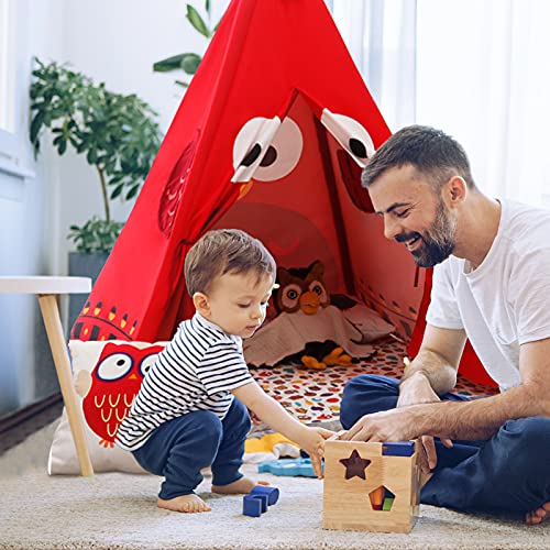 Tienda de campaña para niños con Alfombra para niños y niñas, casa de Juegos para Interiores y Exteriores, diseño de Rayas Blancas, decoración de Sala de Juegos Tipi Tepee (Rojo)