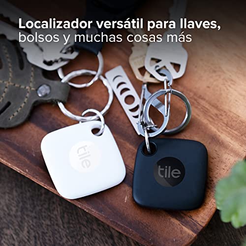 Tile Mate (2022) buscador de objetos Bluetooth, Pack de 2, Radio búsqueda 60m, compatible con Alexa, Google Smart Home, iOS, Android, Busca llaves, mandos y más, Negro/Blanco