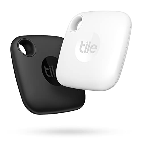 Tile Mate (2022) buscador de objetos Bluetooth, Pack de 2, Radio búsqueda 60m, compatible con Alexa, Google Smart Home, iOS, Android, Busca llaves, mandos y más, Negro/Blanco