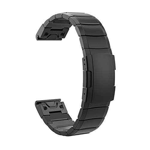 TiMOVO Pulsera Compatible con Garmin Instinct/Fenix 6/6 Pro/Fenix 5/5 Plus/Forerunner 935/945, Pulsera del Metal para Relojes de 22mm, Reemplazable con Doble Botones Plegable con Herramienta - Negro