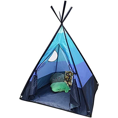 Tipi Infantil Tipi Indio para ninos de Poliéster Tienda Campaña Portátil para Interiores y Exteriores,110x110x152 cm (Azul Claro)