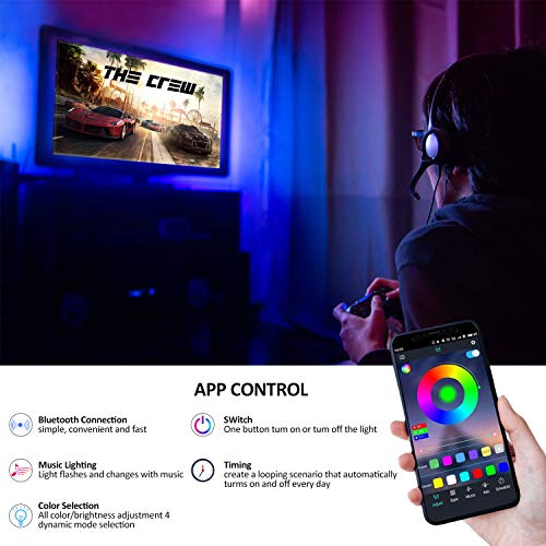 Tira LED TV, 3.5M para TV de 46-65 pulgadas, Mirror, PC, Control de mñusica e iluminación a través de APP, Tira de luz 5050 RGB USB LED Compatible(APP+control remoto)