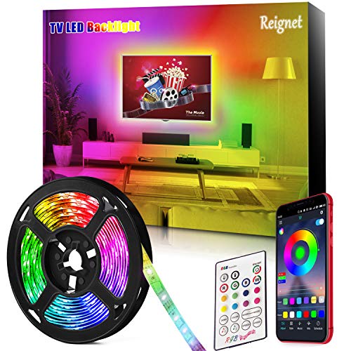 Tira LED TV, 3.5M para TV de 46-65 pulgadas, Mirror, PC, Control de mñusica e iluminación a través de APP, Tira de luz 5050 RGB USB LED Compatible(APP+control remoto)