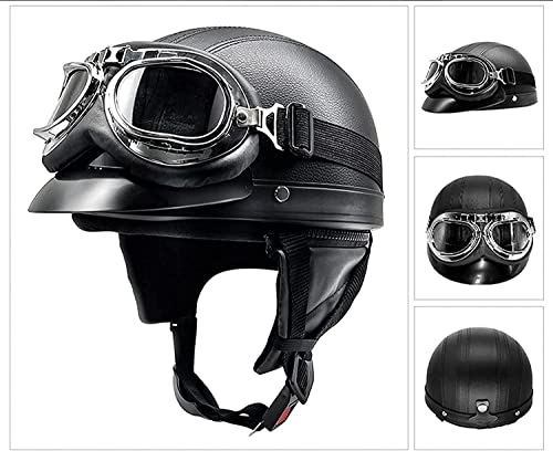 TKYDM ECE Approved Motorcycle Half Helmet Men and Women Retro Baseball Cap Open Face Helmet Bike Cruiser Chopper Moped Scooter ATV Helmets with Goggles