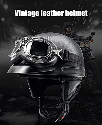 TKYDM ECE Approved Motorcycle Half Helmet Men and Women Retro Baseball Cap Open Face Helmet Bike Cruiser Chopper Moped Scooter ATV Helmets with Goggles