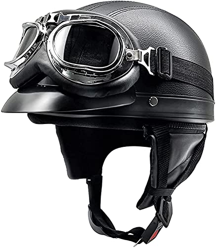 TKYDM ECE Approved Motorcycle Half Helmet Men and Women Retro Baseball Cap Open Face Helmet Bike Cruiser Chopper Moped Scooter ATV Helmets with Goggles