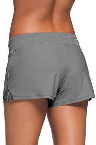 Tmaza Shorts de Baño Mujer Bañador Short Deportes Acuáticos Shorts de Natación Secado Rápido Bañador de Pantalon Cortos con cordón Ajustables, Gris S