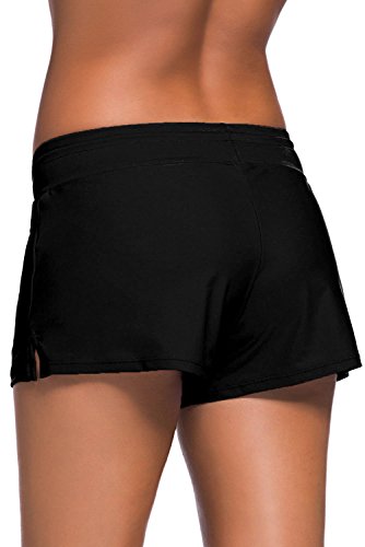 Tmaza Shorts de Baño Mujer Bañador Short Deportes Acuáticos Shorts de Natación Secado Rápido Bañador de Pantalon Cortos con cordón Ajustables, Negro S