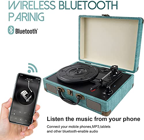 Tocadiscos Bluetooth de 3 velocidades con y Altavoces estéreos incorporados, admite Salida Salida RCA/Aux in/Auriculares