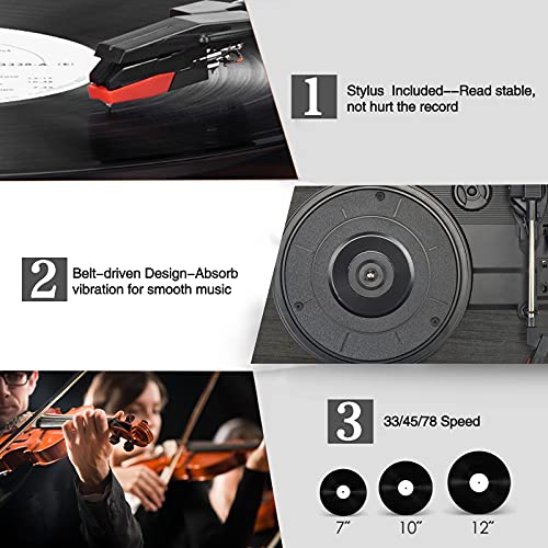 Tocadiscos de Vinilo Bluetooth con Altavoces internos y Cinturones USB accionados por un gramófono Retro-3 velocidades de Entretenimiento y decoración Familiar (Negro)
