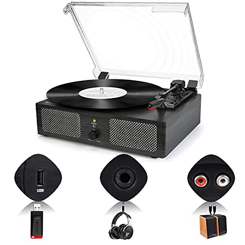 Tocadiscos de Vinilo Bluetooth con Altavoces internos y Cinturones USB accionados por un gramófono Retro-3 velocidades de Entretenimiento y decoración Familiar (Negro)