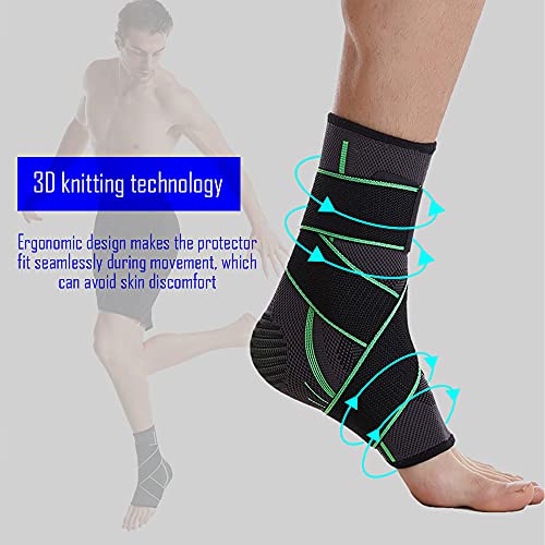 TOFBS Tobillera de compresión ajustable para hombre, mujer, soporte de tendón de Aquiles, fascitis plantar, estabilizar ligamentos, alivia el dolor hinchazón y dolor de tobillo (verde, L)