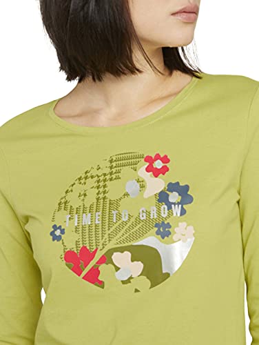 Tom Tailor 1028000 Camiseta de Manga Larga Estampada de algodón orgánico, Green Oasis 27374-Juego de Mesa, XL para Mujer