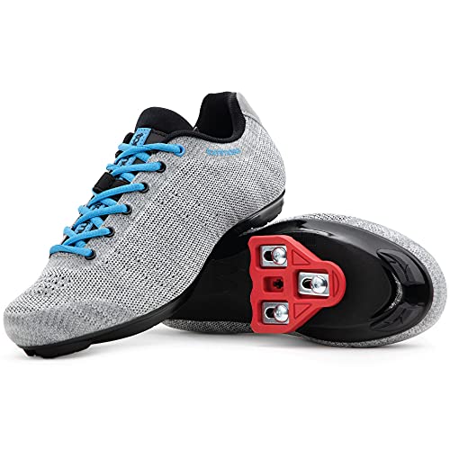 Tommaso Pista Aria Knit Spin Class Ready Zapatillas de ciclismo y paquete con tacos compatibles, Look Delta, SPD - Negro, Rosa, Gris, Azul, gris (Gris/Azul - Delta), 37.5 EU