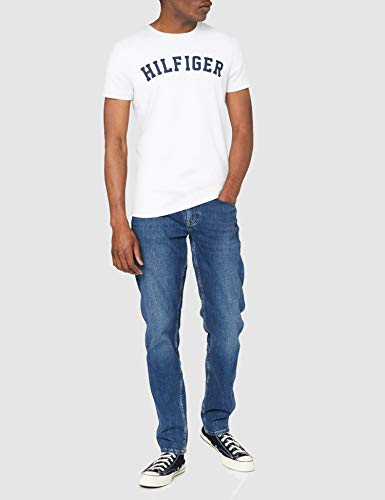 Tommy Hilfiger Logo Camiseta de Cuello Redondo,Perfecta para El Tiempo Libre, Blanco (White), S para Hombre