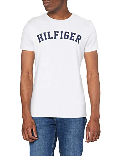 Tommy Hilfiger Logo Camiseta de Cuello Redondo,Perfecta para El Tiempo Libre, Blanco (White), S para Hombre