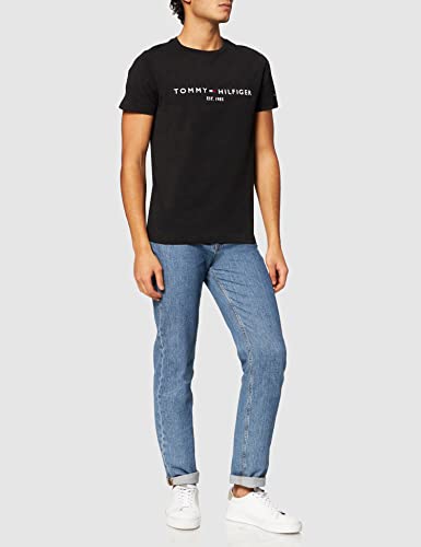 Tommy Hilfiger Logo T-Shirt Camiseta, Negro (Jet Black Base), L para Hombre