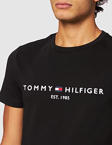 Tommy Hilfiger Logo T-Shirt Camiseta, Negro (Jet Black Base), L para Hombre