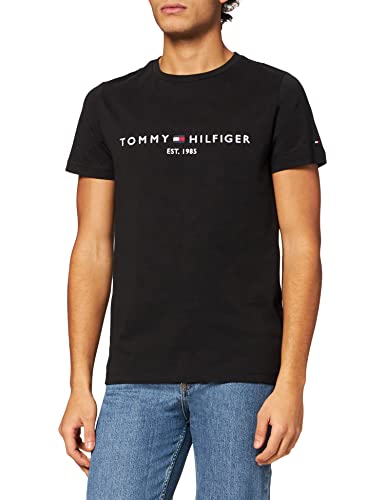 Tommy Hilfiger Logo T-Shirt Camiseta, Negro (Jet Black Base), L para Hombre