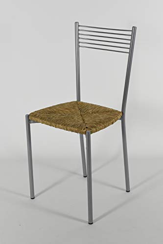 Tommychairs - Set 4 sillas Elegance para cocina, comedor, bar y restaurante, estructura en acero pintado aluminio y asiento en verdadera paja