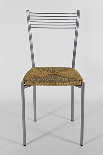 Tommychairs - Set 4 sillas Elegance para cocina, comedor, bar y restaurante, estructura en acero pintado aluminio y asiento en verdadera paja