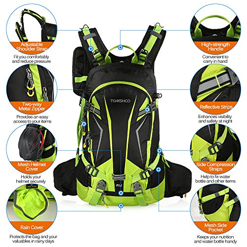 TOMSHOO - Mochila de senderismo de 20 l, ultraligera, transpirable, impermeable, con funda de lluvia para bicicleta, senderismo, equitación, viaje, alpinismo