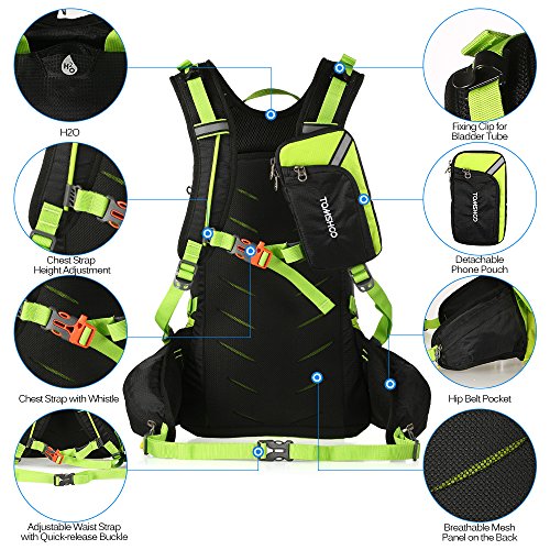 TOMSHOO - Mochila de senderismo de 20 l, ultraligera, transpirable, impermeable, con funda de lluvia para bicicleta, senderismo, equitación, viaje, alpinismo