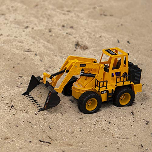 Top Race Remote Control RC Construction Bulldozer Toy Tractor Truck Front Loader Excavator Vehicle 5 Channel Full Functional Radio Controlled Toys Digger for Kids Boys Ages 3+ Lights & Sounds Tr-113