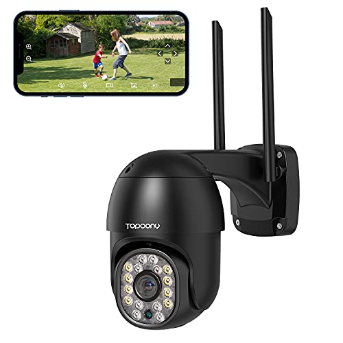 Topcony Camara Vigilancia WiFi Exterior, Camara de Seguridad con Visión Nocturna en Color de 30M, Detección de Movimiento, Alarma por Correo Electrónico, Audio de 2 Vias, Compatible con PC/Android/IOS