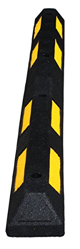 Tope de rueda para aparcamiento 1800x150x100mm de caucho negro con de bandas amarillas reflectoras, para mayor visibilidad. Topes para delimitar el espacio de los aparcamiento. Tornillería incluida