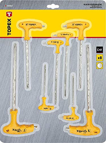 Topex 35D967 Pack de 8 Llaves Allen hexagonales con Mango en T, en Blister, Set de 8 Piezas