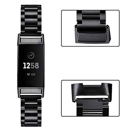 TOPsic Correa para Fitbit Charge 3 Pulsera, Pulsera de Reemplazo Ajustable Acero Inoxidable Banda Compatible con Fitbit Charge 3 para Mujeres y Hombres (Talla Grande, Negro-b)