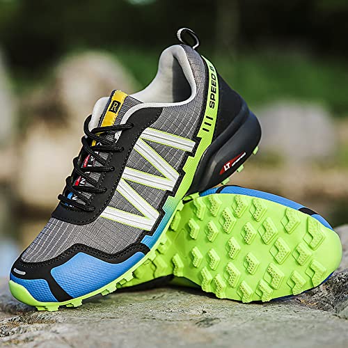 Topwolve Zapatillas de Senderismo Hombre Zapatillas Trail Running Ligero Deportivas Antideslizantes AL Aire Libre Zapatillas de Deportes Zapatillas de Trekking Gris Verde 43 EU