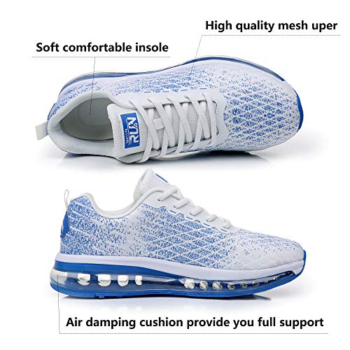 Torisky Zapatillas Deportivoas Hombre Mujer Air Zapatos de Deporte Running Sneakers Correr Gimnasio Casual, Blanco/Azul, Talla 43EU (8998-WH/BL43)