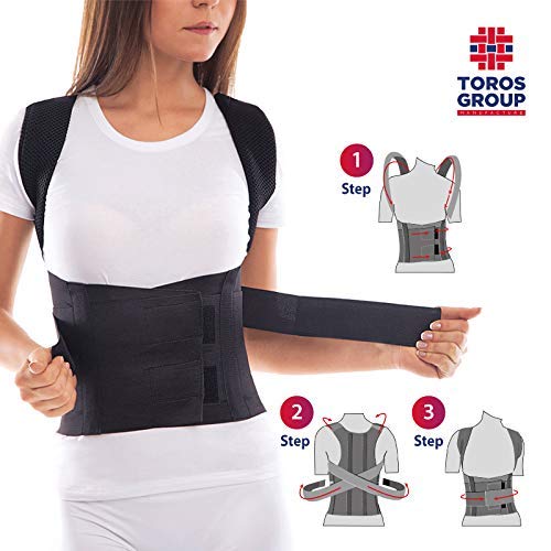 TOROS-GROUP Corrector de Postura Espalda; Soporte de Espalda y Columna Lumbar; Aliviar el dolor de Espalda y Hombro; Ajustables; para hombres y mujeres X-Small Negro