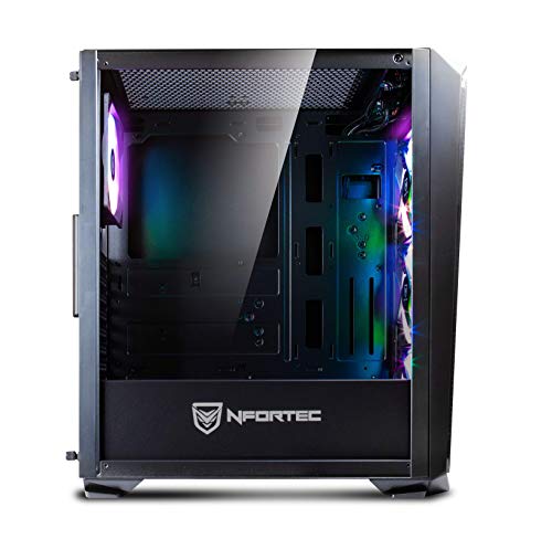 Torre Gaming Nfortec Krater para PC con Cristal Templado y 4 Ventiladores RGB de 120mm incluidos (compatible con placas base de Gigabyte, Asus y MSI) Color Negro