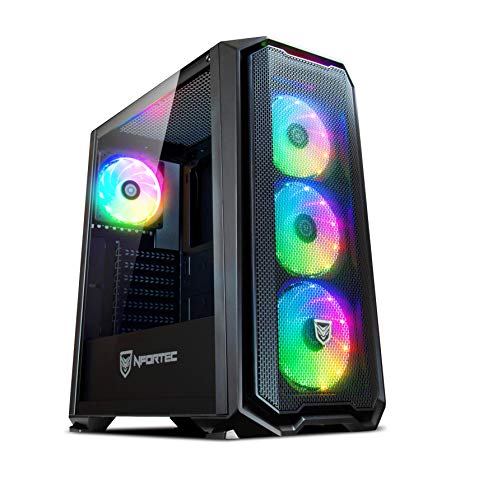 Torre Gaming Nfortec Krater para PC con Cristal Templado y 4 Ventiladores RGB de 120mm incluidos (compatible con placas base de Gigabyte, Asus y MSI) Color Negro