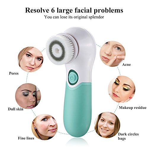 TOUCHBeauty Cepillo de Limpieza Facial,3 en 1 Masajeador Facial Eléctrico Limpiador de Poros Faciales con 3 Cabezas de Cepillo Para el Acné,Cepillo Limpieza Facial de Cara Spa, AG-14838 (verde)