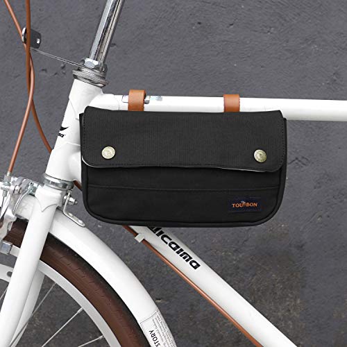 TOURBON Bolsa de lona para manillar de bicicleta, color negro