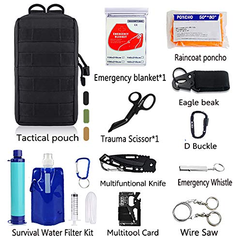 TOUROAM Equipo de Equipo de Supervivencia EDC de Emergencia: purificador de Filtro de Agua Personal Paja, Bolsa Molle Herramientas tácticas de Defensa contra el Trauma táctico Pero Bolsa para Acampar