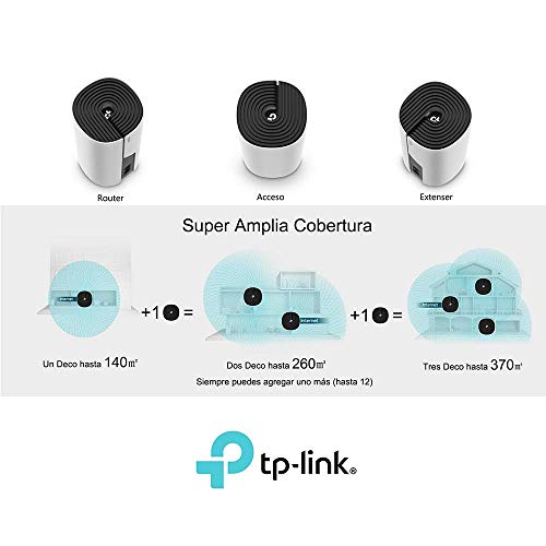 TP-Link Deco M4 (3-Pack) - Mesh Wi-Fi AC1200, cobertura de hasta 370 m², se adapta a pisos y hogares de varias plantas, modos de trabajo múltiple, 2 x puertos Gigabit por unidad