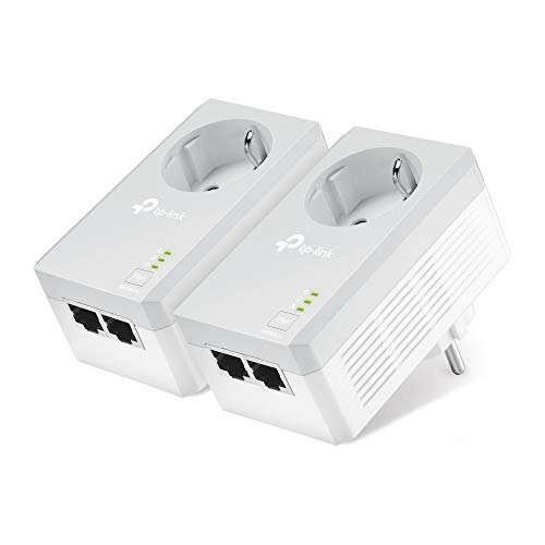 TP-Link TL-PA4020P Kit Powerline con enchufe adicional, AV 600 Mbps en Powerline, 2 puerto ethernet, homeplug AV, sin wifi, solución para dispositivos con cable como PC, decodificador Sky, PS4, Blanco