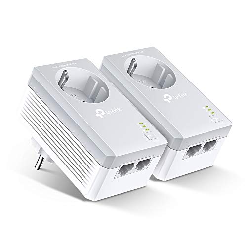 TP-Link TL-PA4020P Kit Powerline con enchufe adicional, AV 600 Mbps en Powerline, 2 puerto ethernet, homeplug AV, sin wifi, solución para dispositivos con cable como PC, decodificador Sky, PS4, Blanco