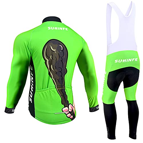 Traje Ciclismo Hombre Invierno, Maillot Ciclismo Manga Larga con vellón Térmico y Pantalón de Ciclismo Acolchado Grueso para Bicicleta, Animados, L