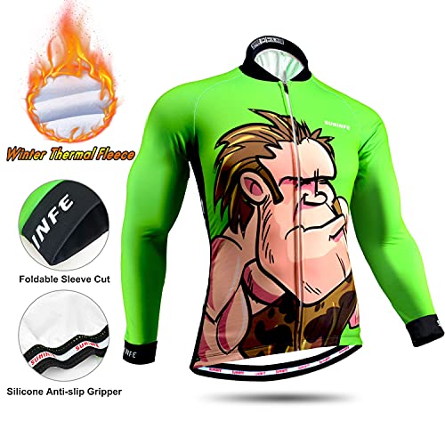 Traje Ciclismo Hombre Invierno, Maillot Ciclismo Manga Larga con vellón Térmico y Pantalón de Ciclismo Acolchado Grueso para Bicicleta, Animados, L