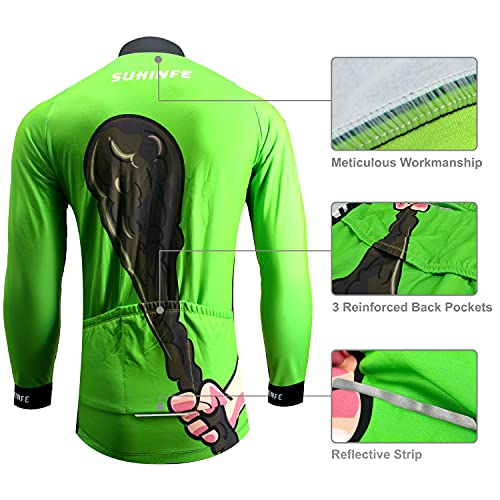 Traje Ciclismo Hombre Invierno, Maillot Ciclismo Manga Larga con vellón Térmico y Pantalón de Ciclismo Acolchado Grueso para Bicicleta, Animados, L