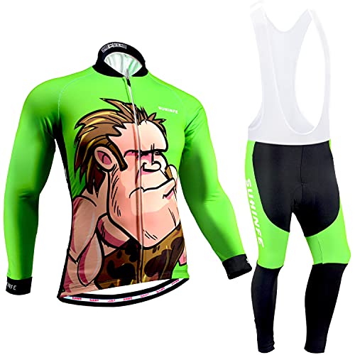 Traje Ciclismo Hombre Invierno, Maillot Ciclismo Manga Larga con vellón Térmico y Pantalón de Ciclismo Acolchado Grueso para Bicicleta, Animados, L