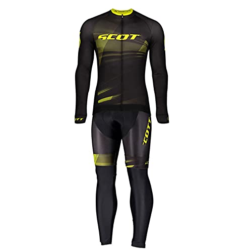 Traje de Ciclismo de Lana térmica de Invierno para Hombres con 3D Acolchado De Gel, Conjunto Largo Ciclismo Maillot Ciclismo + Culote Bicicleta (A8,M)