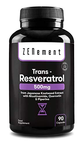 Trans-Resveratrol 500 mg, con Nicotinamida, Quercetina y Piperina, 90 Cápsulas | Antiedad, Envejecimiento Saludable, Antioxidante | Vegano, sin Conservantes, sin Alérgenos, No-GMO | de Zenement